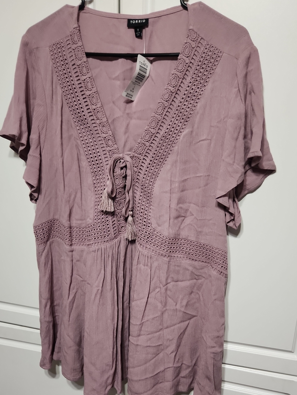 Torrid Mauve Crochet Trim Top